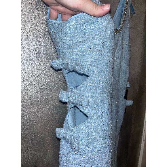 Self-Portrait Cocktail Wedding Prom Powder Blue Tweed Sequin Beaded Mini Dress - Picture 4 of 11